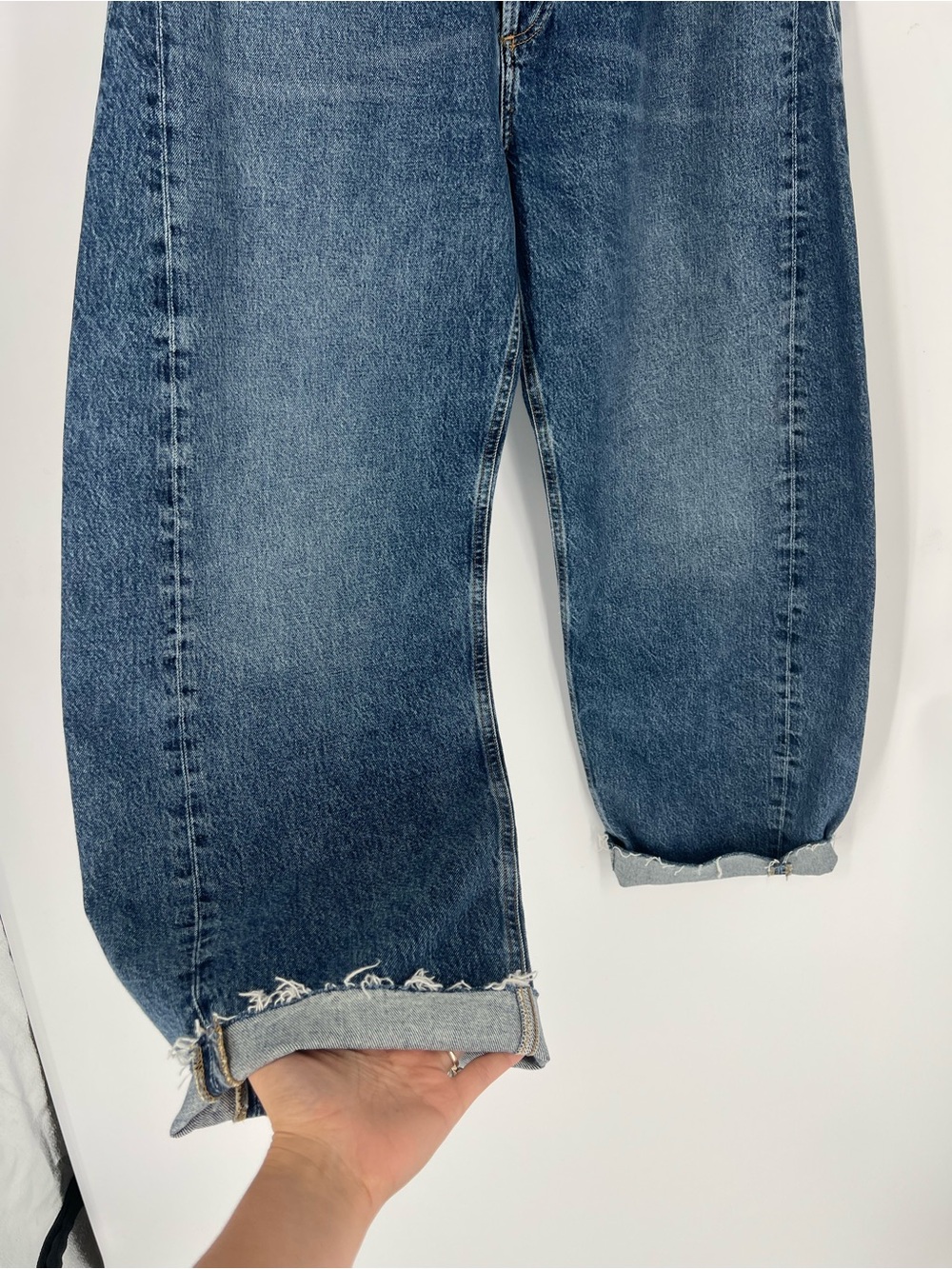 Agolde Luna Pieced Dark Wash Horseshoe Barrel Denim Jeans in Control 33 NWT - Picture 3 of 11